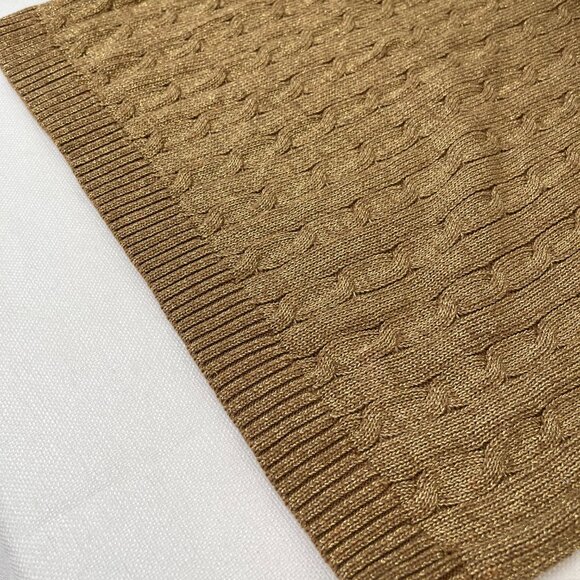 NWT Lauren Ralph Lauren Gold Metallic Cable Knit Sweater Holiday Gold Buttons 1X - Picture 7 of 11